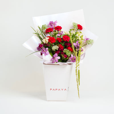 Wildflower Valentine arrangement, Green Amaranthus bouquet, Bohemian luxury flowers UAE, Fresh spring flowers Dubai, Unique floral gifts for her