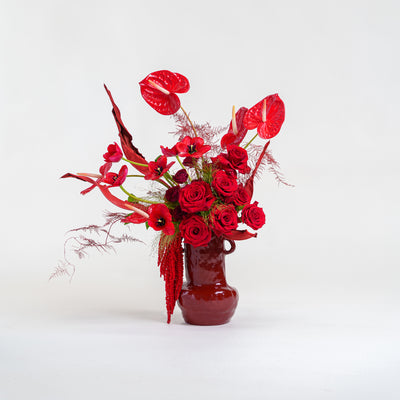 Rouge Monochromatic Red Vase Arrangement 