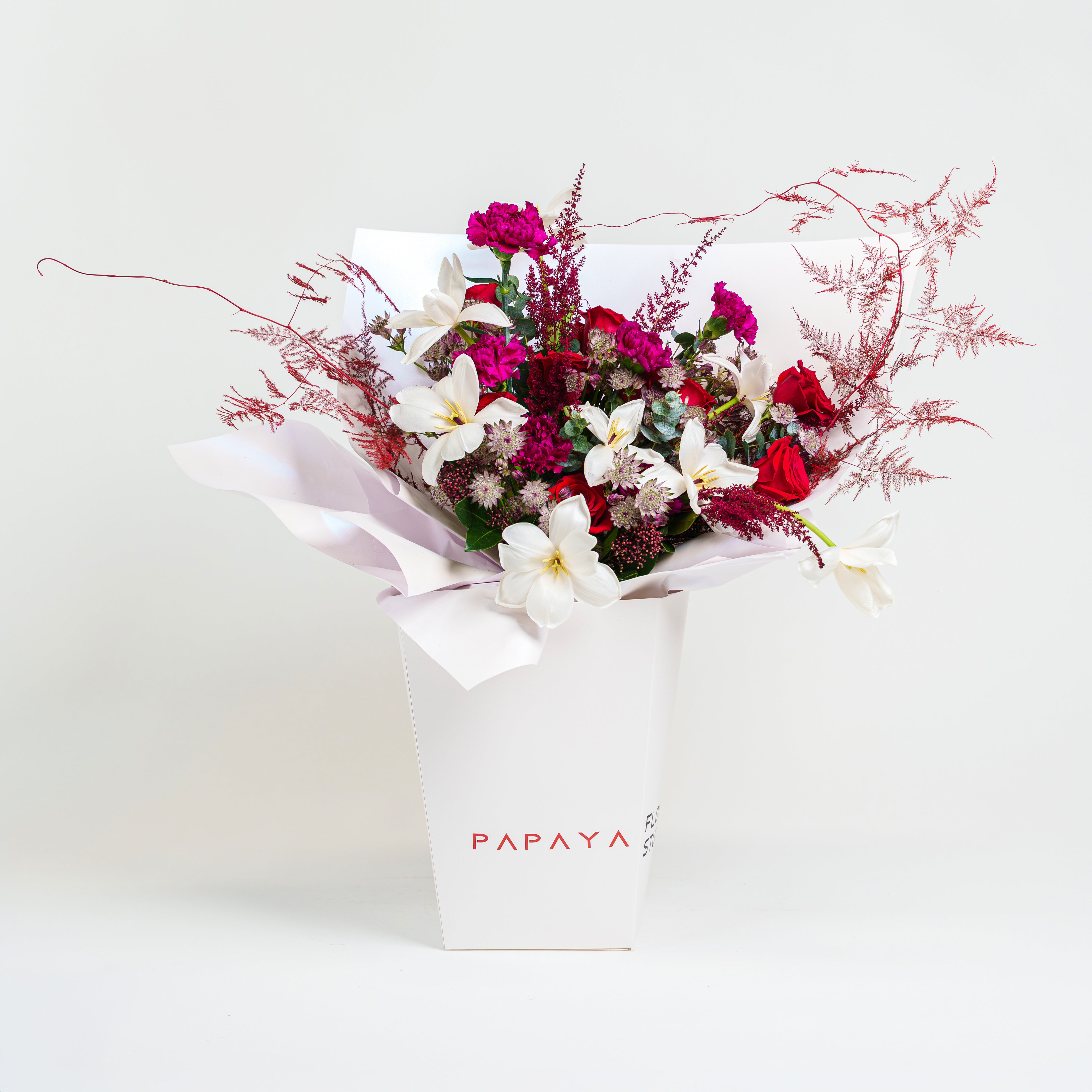 Luxury mixed flower arrangement, Modern Valentine’s flowers UAE, Asiatic Lily bouquet delivery